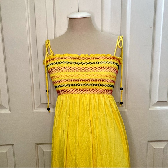 Yellow Smocked Bodice Summer Dress - Picture 1 of 4